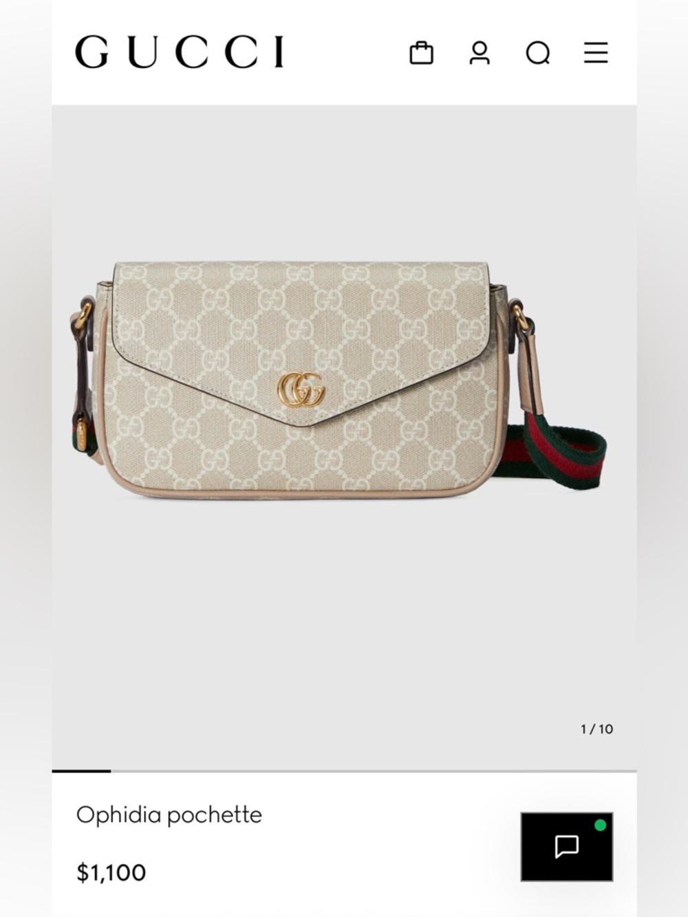 Gucci Ophidia Beige GG Crossbody with Green and Red Strap - Picture 8 of 8